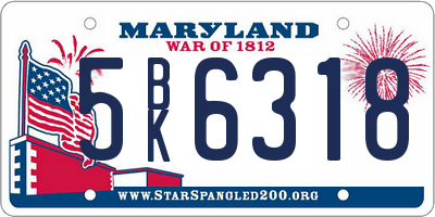 MD license plate 5BK6318