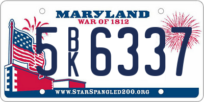 MD license plate 5BK6337
