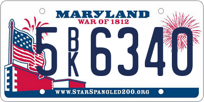 MD license plate 5BK6340