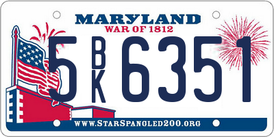 MD license plate 5BK6351