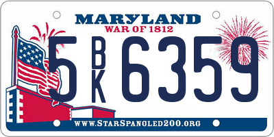 MD license plate 5BK6359