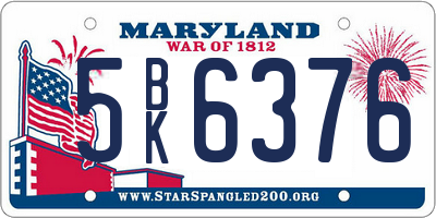 MD license plate 5BK6376