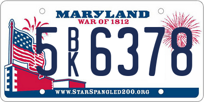 MD license plate 5BK6378