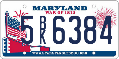 MD license plate 5BK6384