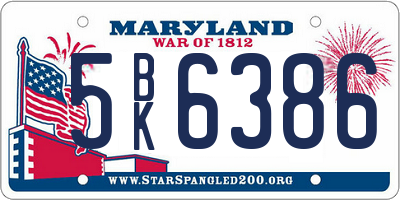 MD license plate 5BK6386