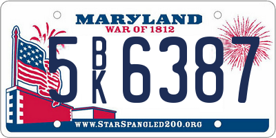 MD license plate 5BK6387