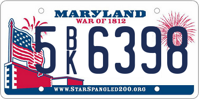 MD license plate 5BK6398