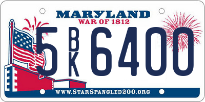 MD license plate 5BK6400