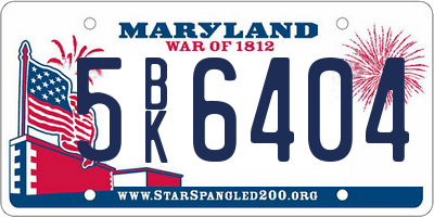 MD license plate 5BK6404