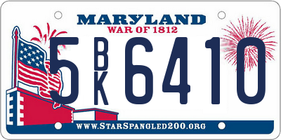 MD license plate 5BK6410