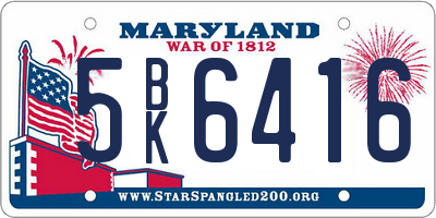 MD license plate 5BK6416