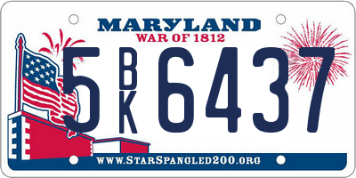 MD license plate 5BK6437