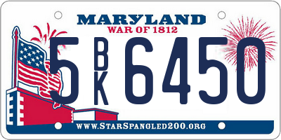 MD license plate 5BK6450