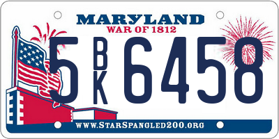 MD license plate 5BK6458