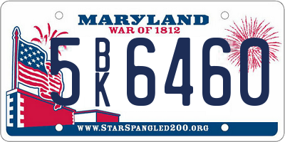 MD license plate 5BK6460