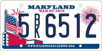 MD license plate 5BK6512