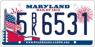 MD license plate 5BK6531