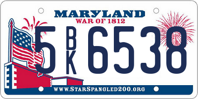 MD license plate 5BK6538