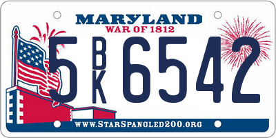 MD license plate 5BK6542