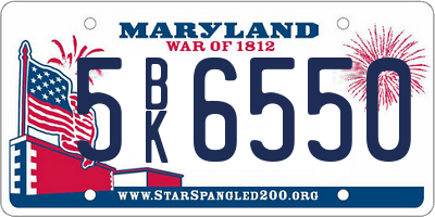 MD license plate 5BK6550