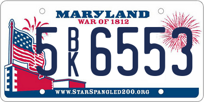 MD license plate 5BK6553