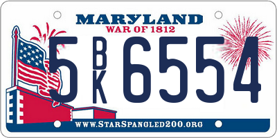 MD license plate 5BK6554