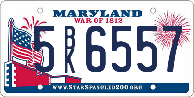 MD license plate 5BK6557