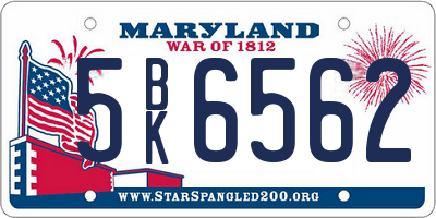 MD license plate 5BK6562