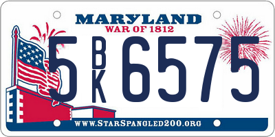 MD license plate 5BK6575