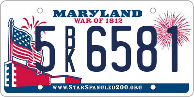 MD license plate 5BK6581