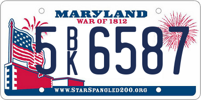 MD license plate 5BK6587