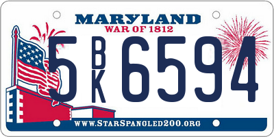MD license plate 5BK6594