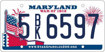 MD license plate 5BK6597
