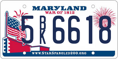 MD license plate 5BK6618
