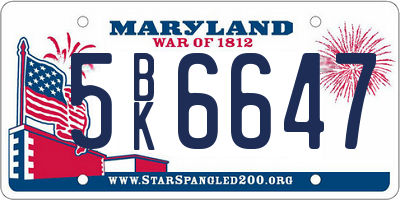 MD license plate 5BK6647
