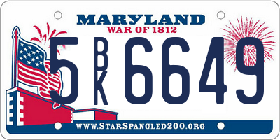 MD license plate 5BK6649