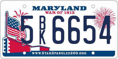 MD license plate 5BK6654