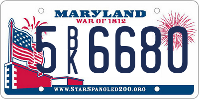 MD license plate 5BK6680
