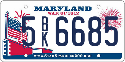 MD license plate 5BK6685