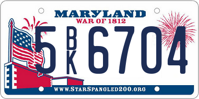 MD license plate 5BK6704