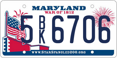 MD license plate 5BK6706