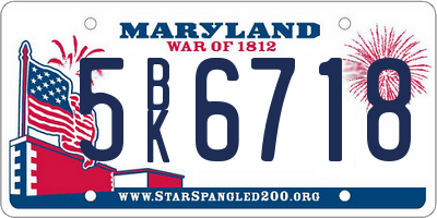 MD license plate 5BK6718