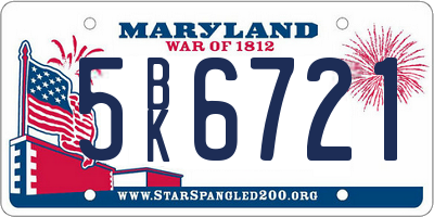 MD license plate 5BK6721