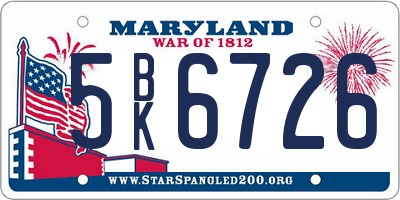 MD license plate 5BK6726