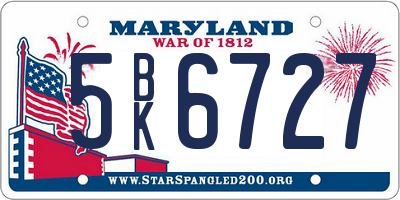 MD license plate 5BK6727