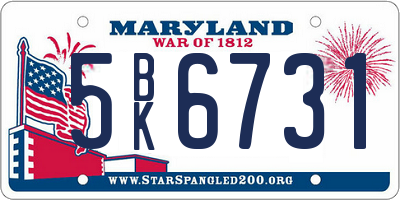 MD license plate 5BK6731