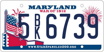 MD license plate 5BK6739