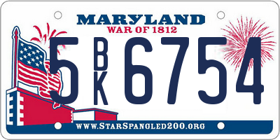 MD license plate 5BK6754