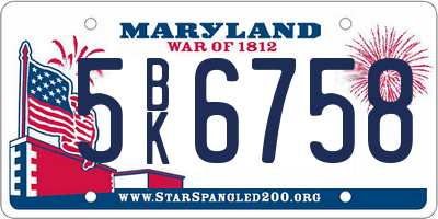 MD license plate 5BK6758