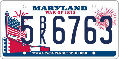 MD license plate 5BK6763